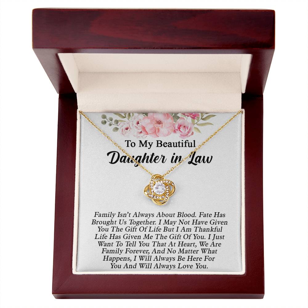 To My Beautiful Daughter In Law Love Knot Necklaces From Mother In Law With Box Card, Daughter Love Knot Chain Pendant, Jewelry For Girls On Birthday Gift Graduation Gift For Daughter From Parent