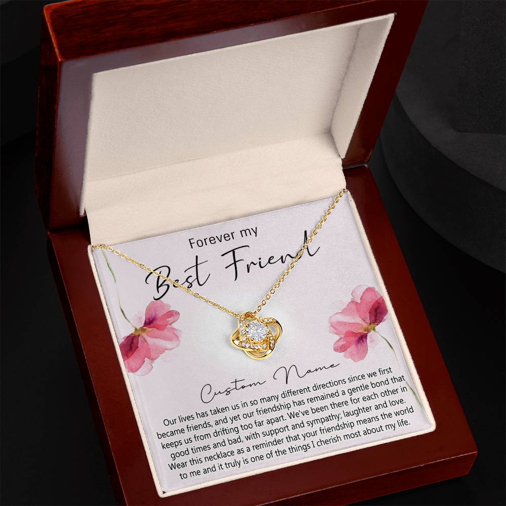 Personalized Gift Necklace For Best Friend, Thank you Necklace Gift for Friend, Best Friend Jewelry Gift Love Knot Pendant, Forever My Best Friend Love Knot Necklace Gift From Friend On Anniversary