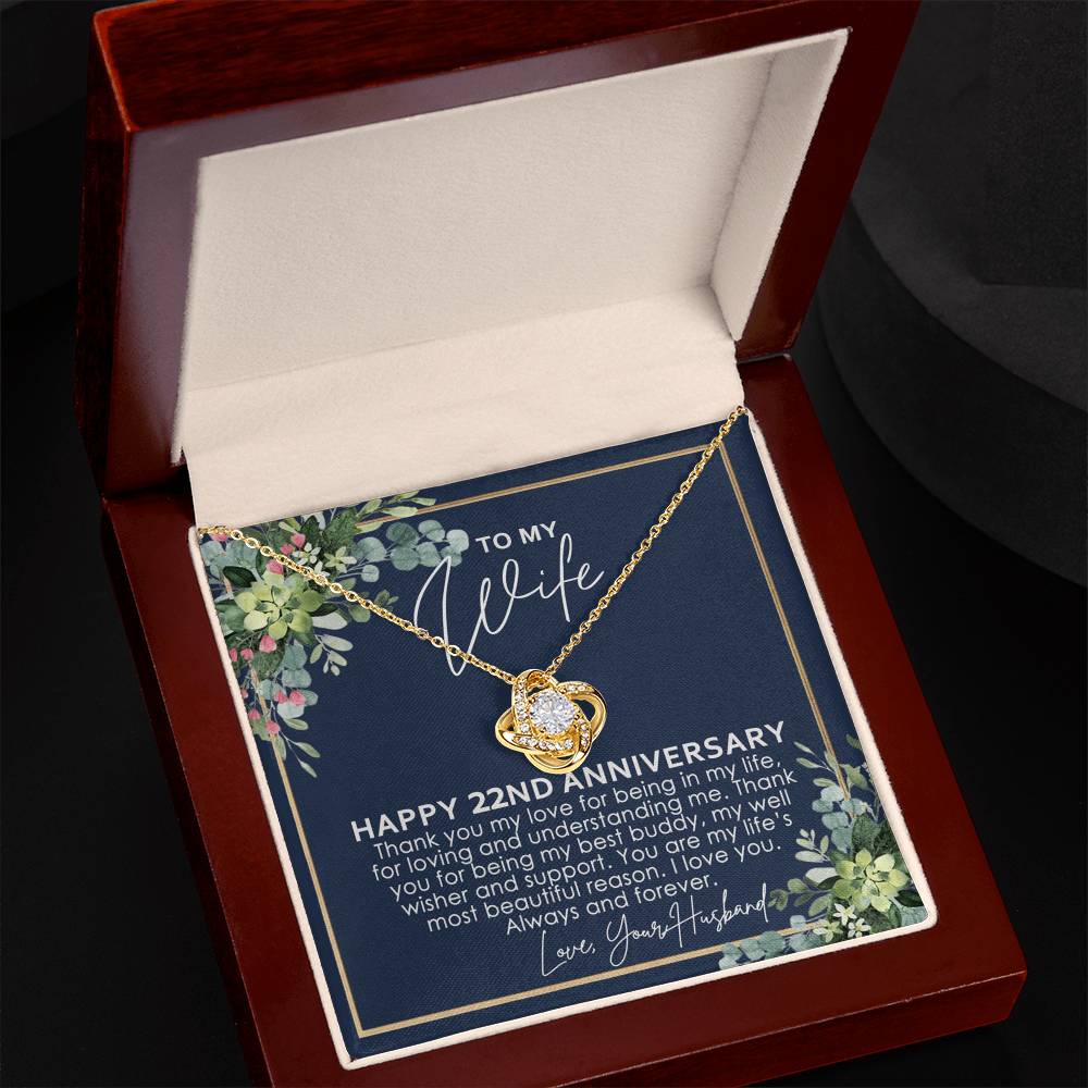 To My Wife Necklace From Husband, Happy 22nd Anniversary Love Knot Necklace Gift For Wife Husband To Wife, 22nd Anniversary Jewelry Gift For Women Wife Gift Necklace Soulmate Gift Pendant Necklace