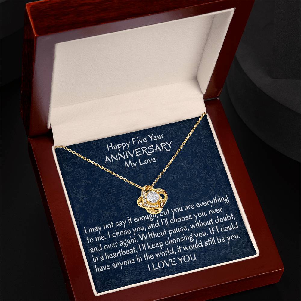 5 Year Gift Anniversary Necklace, To My Wife Necklace From Husband, Wife Love Knot Necklace From Men, Jewelry Gift For Women, Happy Five Year Gift Necklace, Soulmate Gift Love Knot Pendant My Love