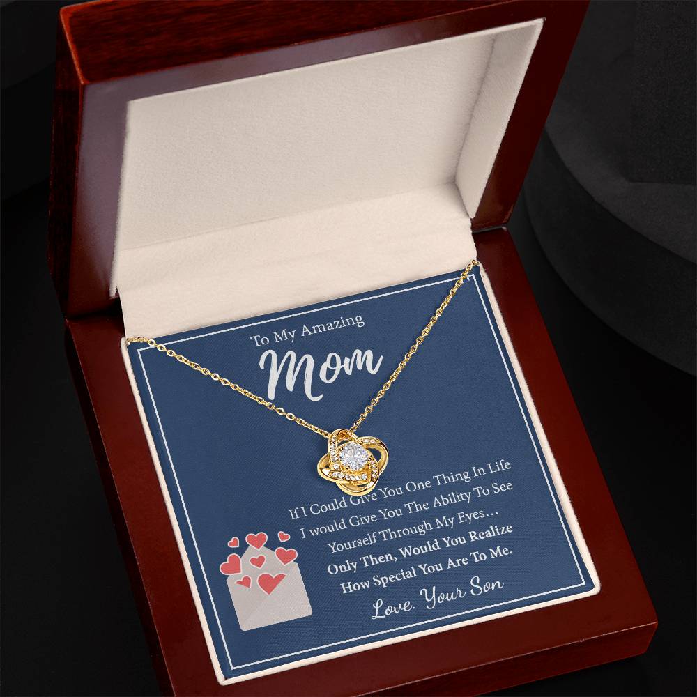 To My Amazing Mom Necklace From Son, Necklace Gift On Birthday Gift Anniversary Mother's Day Necklace For Mom Love Knot Necklace From Son, Jewelry Gift For Women, Mother, Mom And Son Necklace
