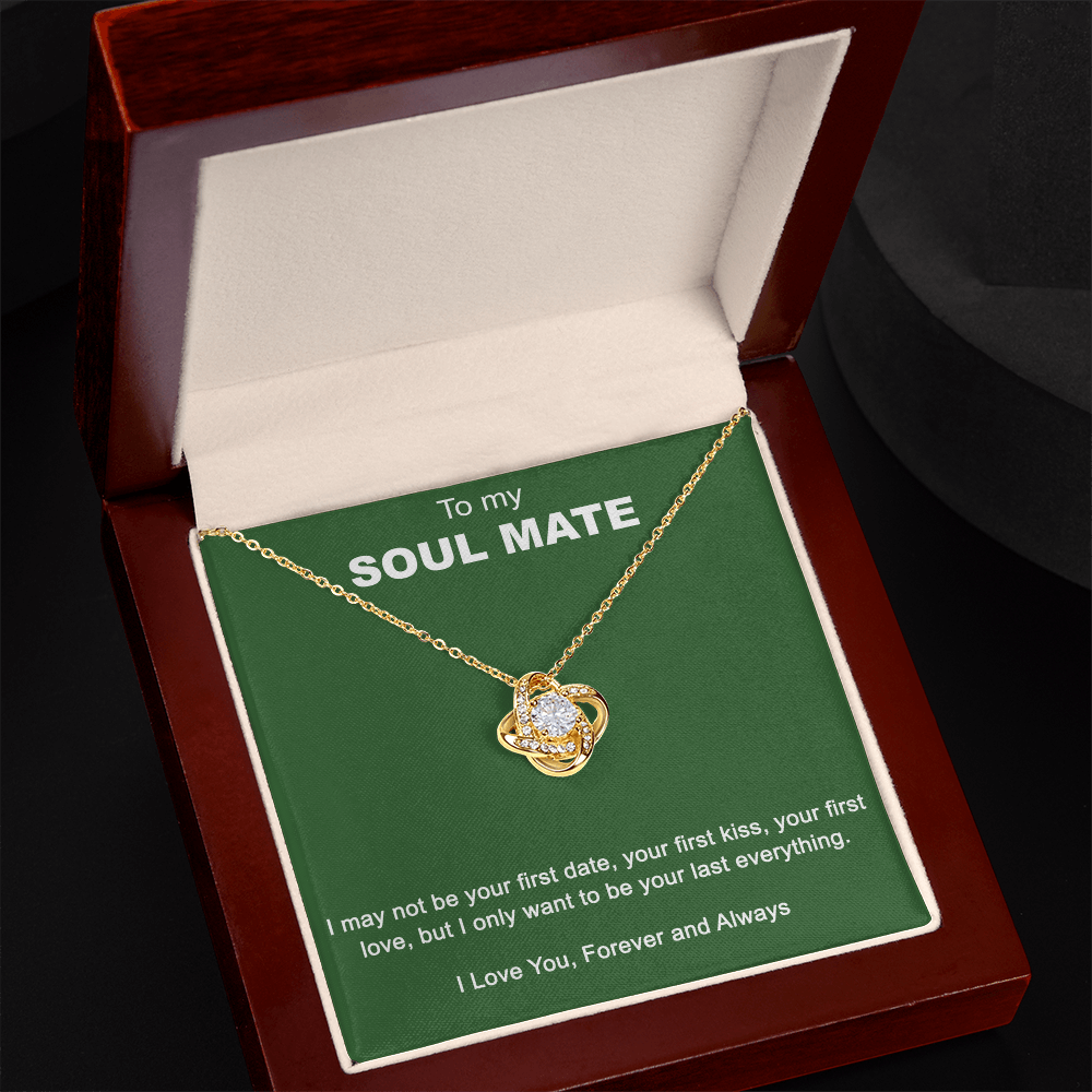 To My Soul Mate Love Knot Necklace Gift From Husband, Boyfriend with Message Card Gift For Soulmate Love Knot Pendant, Gift Necklace for Her Romantic Soulmate Gift Pendant, Girlfriend Gifts