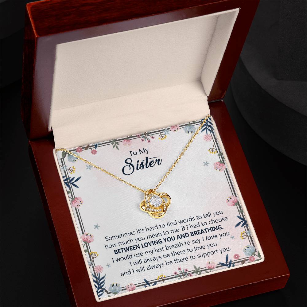 To My Sister Love Knot Necklace From Brother, Pendant Inspirational Gift Necklace For Sister, Jewelry Gift For Girls, Women Teen Sisters Gifts Necklace, Loving You And Breathing Necklace For Sister