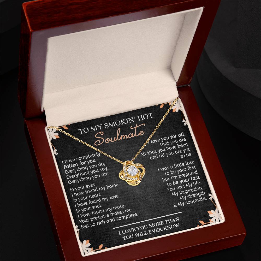 To My Smokin Hot Soulmate Necklace From Husband, Boyfriend, Gift Necklace for Smokin Hot Soulmate, Love Knot Necklace for Girlfriend, Future Wife Gift Necklace Jewelry For Wife 14k White Gold