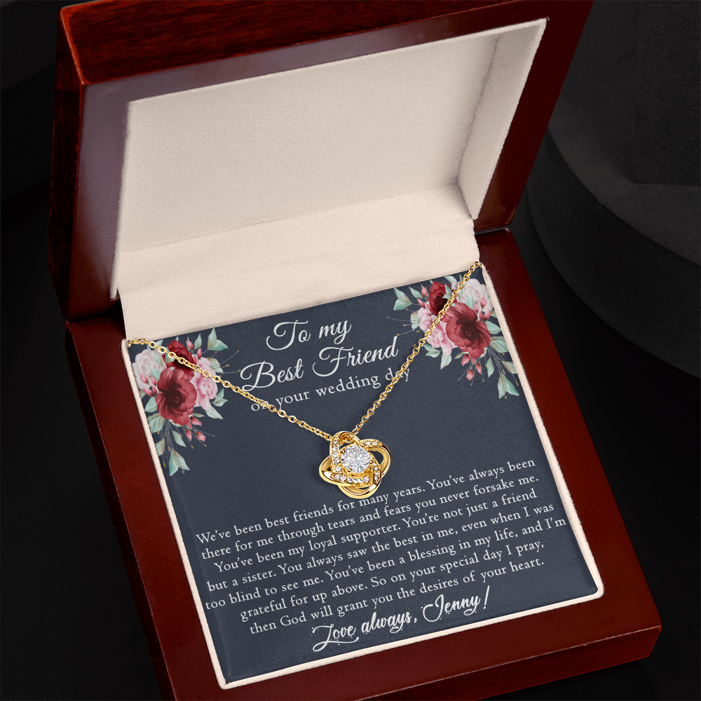 Best Friend Wedding Gift Necklace, Best Friend Gift Necklace, Gift Pendant For BBF On Wedding, To My Best Friend On Your Wedding Day Necklace, Best Friend Love Knot Necklace Gift On Wedding Day