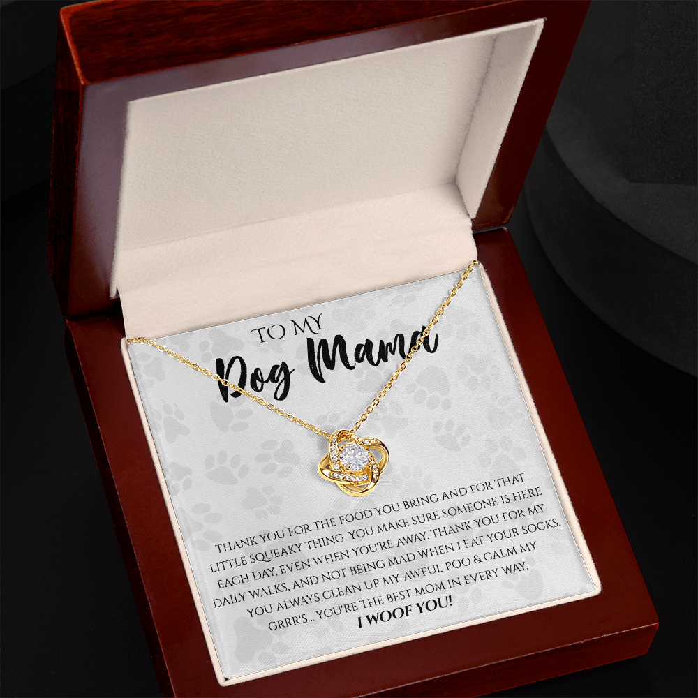 Dog Mama Necklace, To My Dog Mama Love Knot Necklace From Daughter, Son To Dog Mom Gift Necklace, Dog Mom Jewelry Gift For Women Dog Lover Necklace Mothers Card For Dog Mom Puppy Mom Gift Pendant