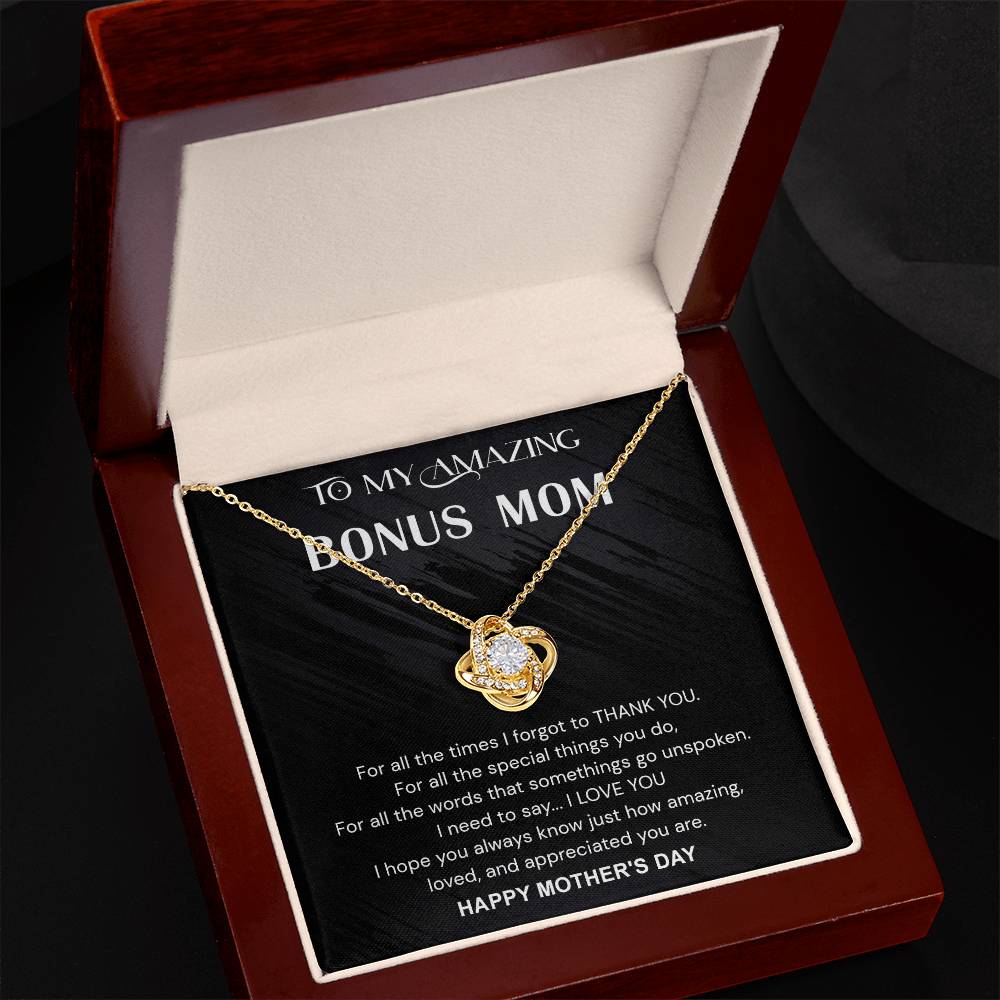 To My Amazing Bonus Mom Necklace From Bonus Daughter, Happy Mother's Day Necklace Gift For Her, Bonus Mom Gift Necklace, Jewelry For Women, Bonus Mother,  Love Knot Pendant For Mom On Mothers Day