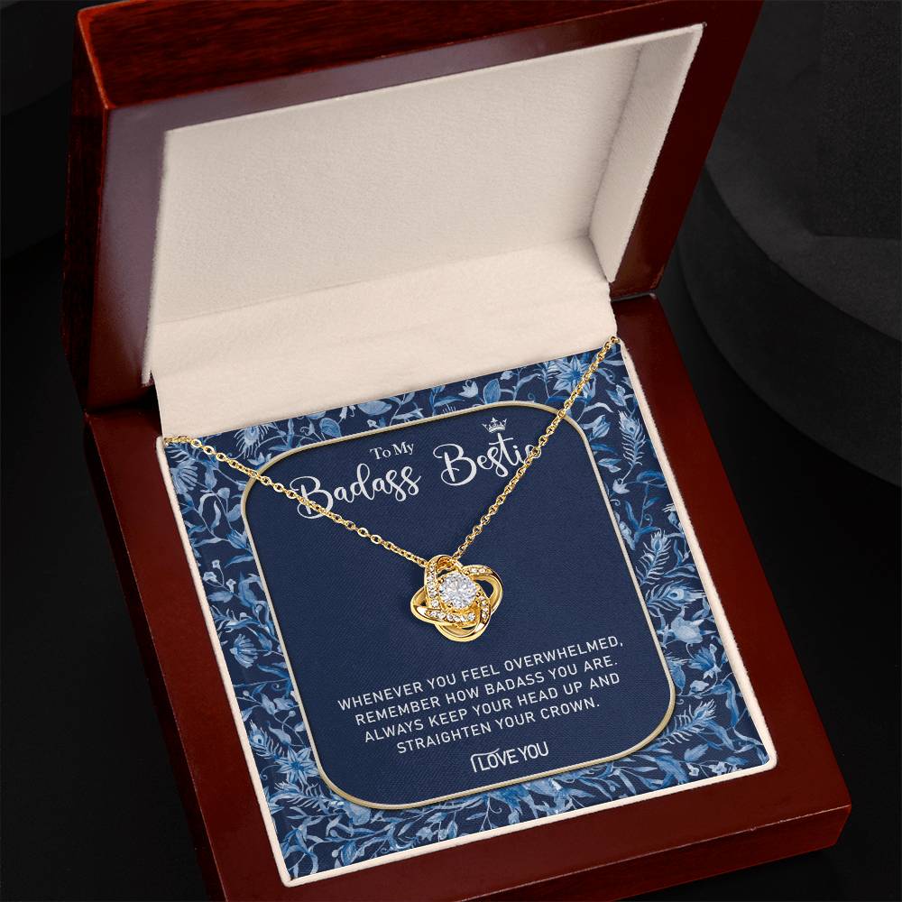 To My Badass Bestie Necklace, Best Friend Gift Necklace, Best Friend Birthday Gift, Best Friend Wedding Gift Pendant, Bridesmaid Gift for Badass Bestie Love Knot Necklace On Valentine's, Anniversary
