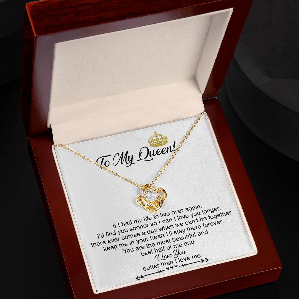 To My Crowned Queen Love Knot Necklace Gift, Birthday Valentine Day Necklace From Boyfriend, Husband, Girlfriend Gift Necklace - Jewelry Gift For Girls, Love Knot Pendant Gift For Girlfriend Soulmate