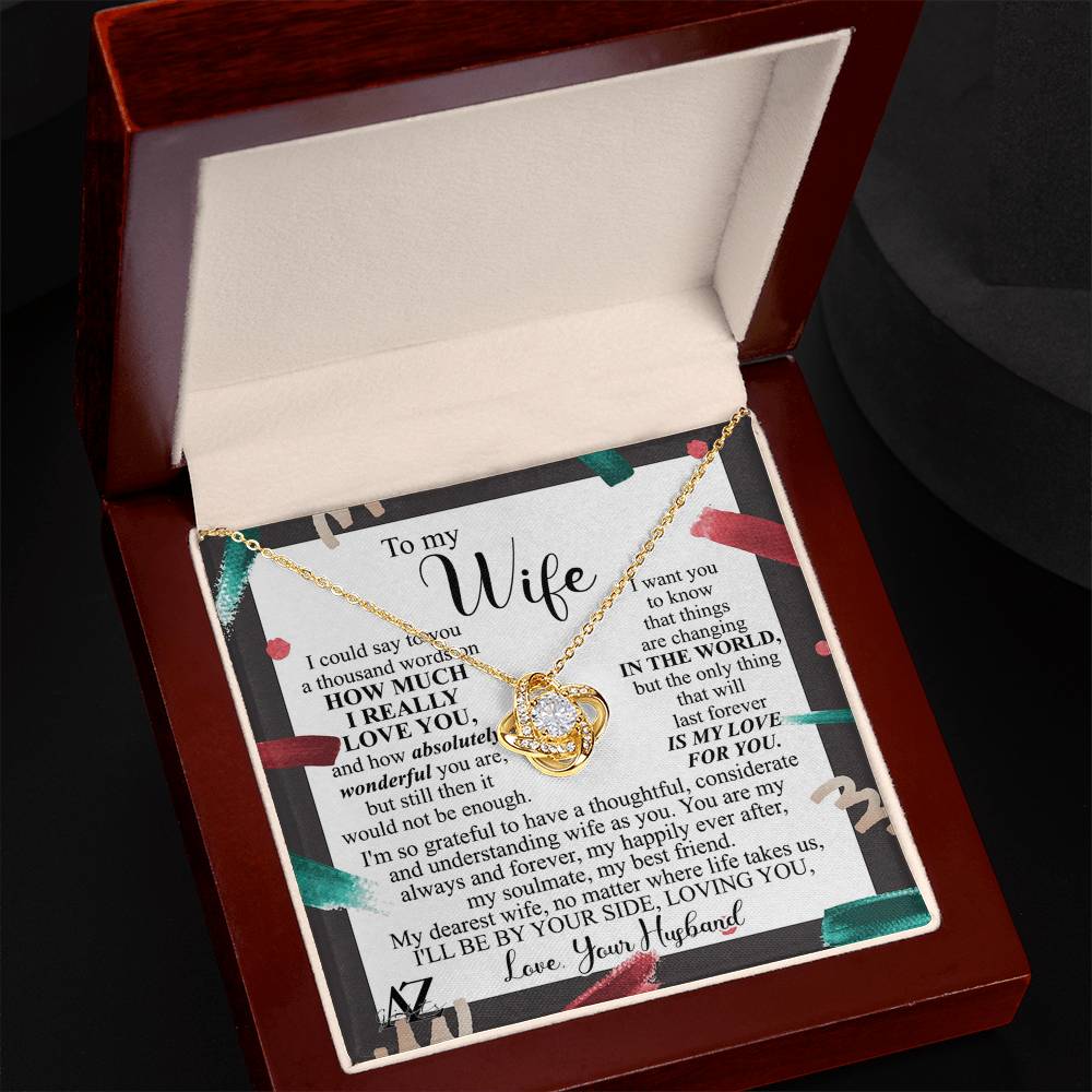 Christmas Gift Necklace for Wife Present, Husband Wife Gift Necklace, To My Wife Necklace Gift from Husband, Love Knot Necklace Gift On Xmas Gift, Valentine's Day Long Distance Necklace for Wife