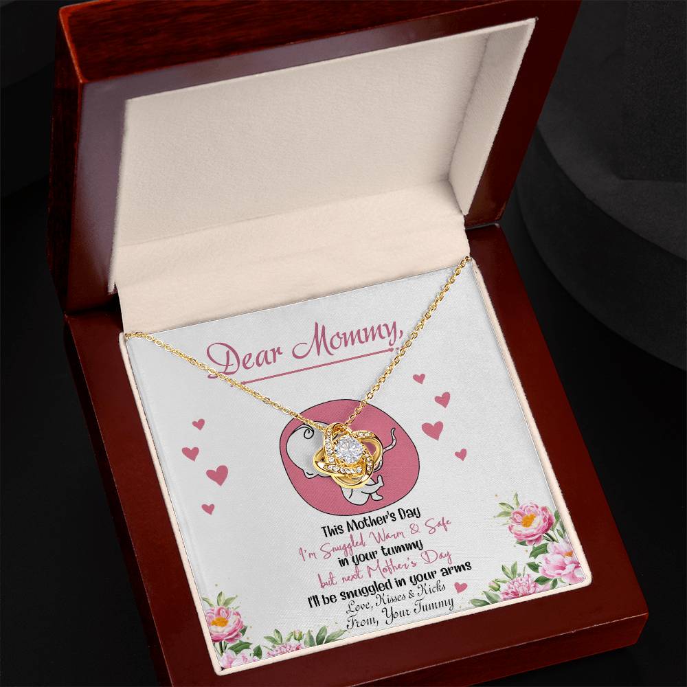Dear Mommy Necklace, To My Mom Love Knot Necklace From Tummy, Kisses And Kicks Gift Necklace, Mother And Daughter Gift Necklace Jewelry Gift For Women, Mommy Gift Pendant Mother's Day Necklace Gift