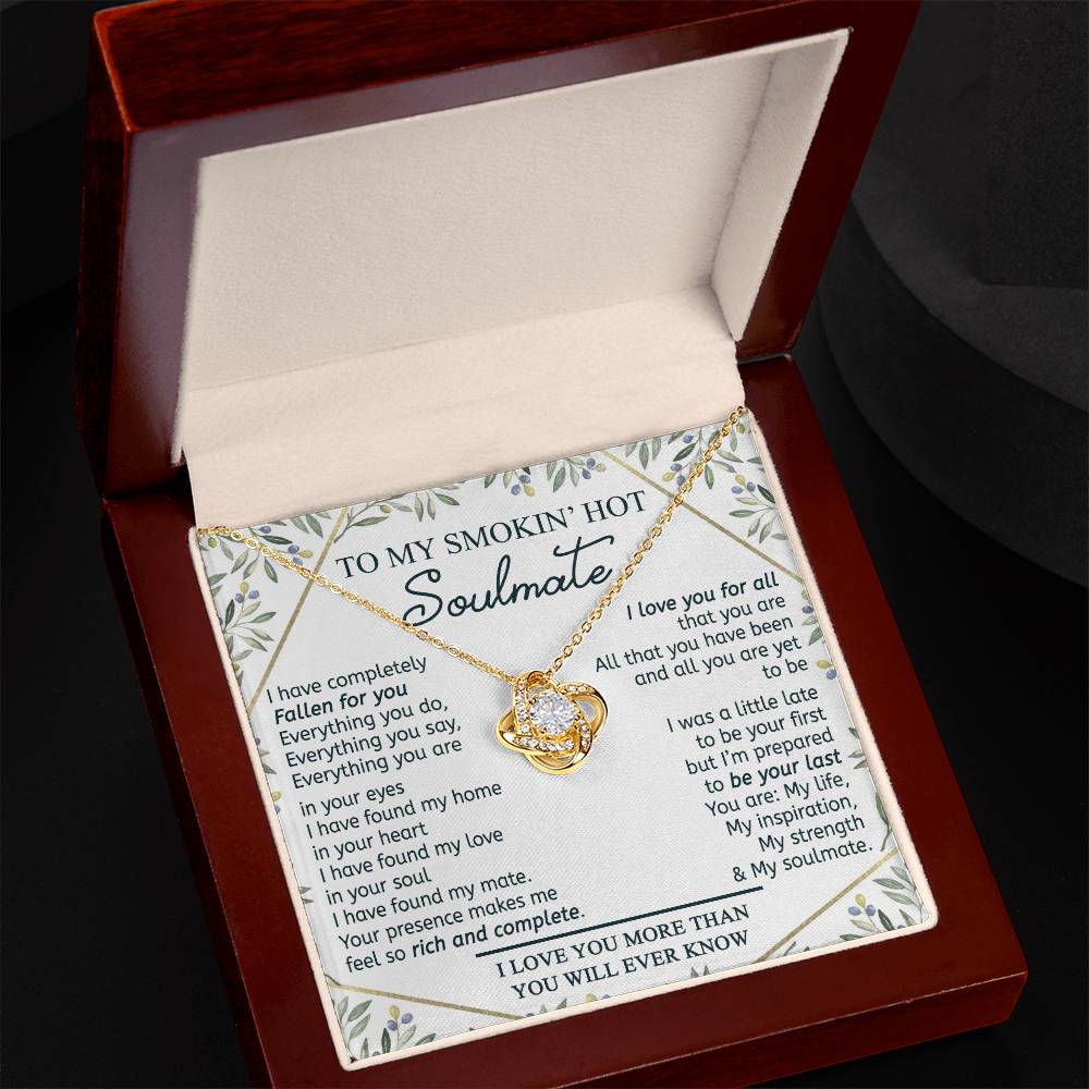 To My Smokin' Hot Soulmate Necklace From Husband, Jewelry Gifts For Women, My Wife Fallen For You Love Knot Pendant Gift For Soulmate, Personalized Gift Necklace for Future Wife Soulmate Gift