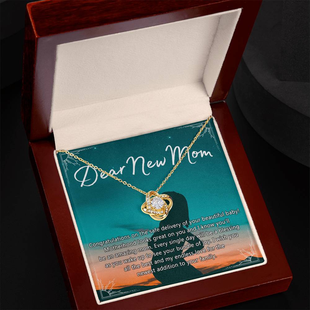 Dear New Mom Necklace, Dear New Mom Love Knot Necklace Gift From Daughter Congratulations Necklace Gift For Mom Your Beautiful Baby Necklace Gift For Mom Jewelry Gift For Mom, New Mom Gift Necklace