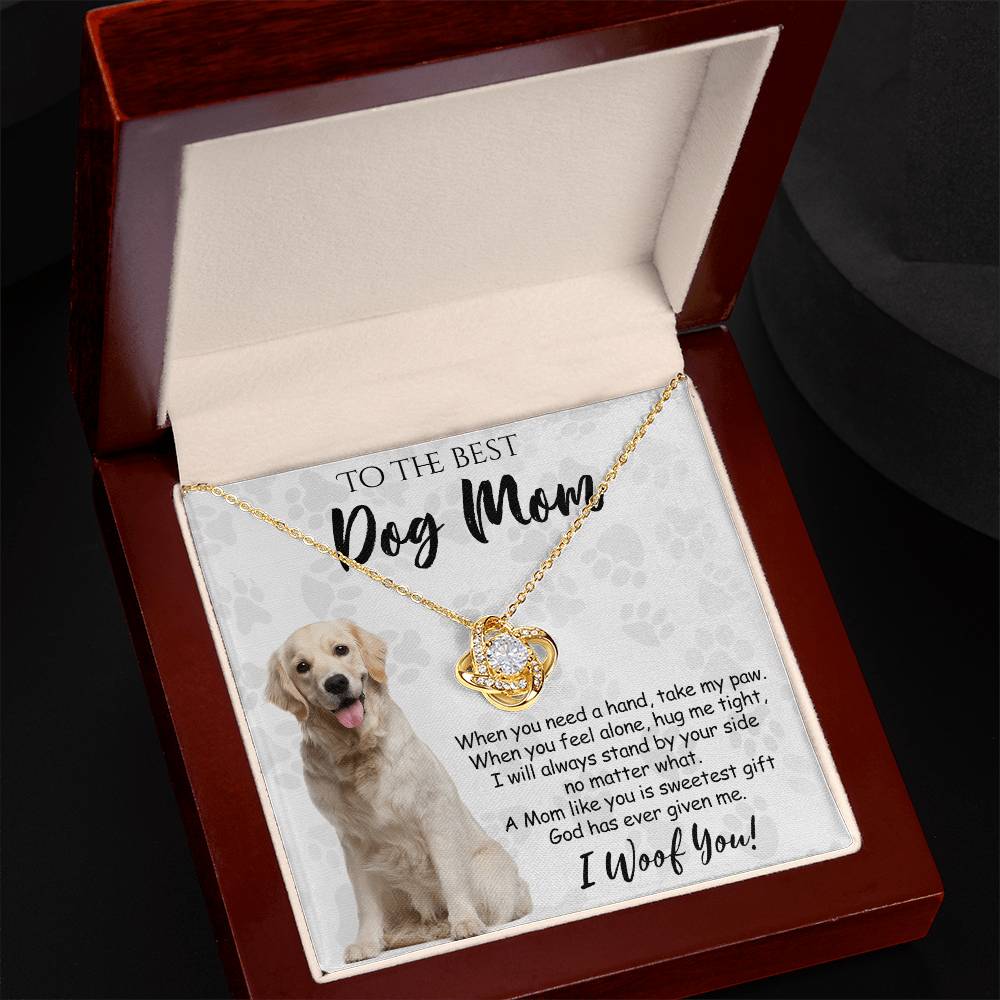To The Best Dog Mom Love Knot Necklace From Daughter Mother's Day Necklace Gift, Golden Retriever Love Knot Pendant, Jewelry Gift For Women, Dog Lovers Golden Retriever Gift Necklace I Woof You