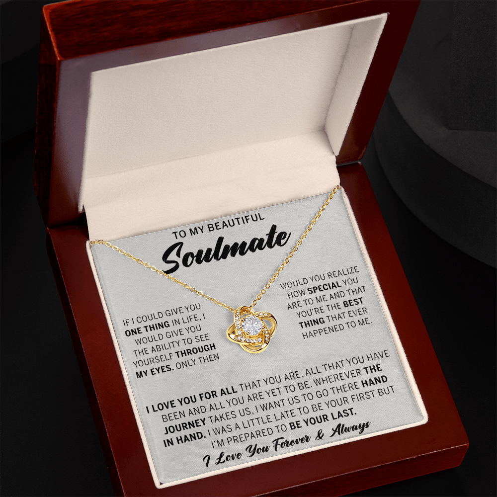 To My Beautiful Soulmate Necklace Gift From Husband, Boyfriend Jewelry Gift for Girls, Soulmate Gift Necklace for Women Love Lnot Pendant Gift for Her Romantic Girlfriend Gift Necklace Message