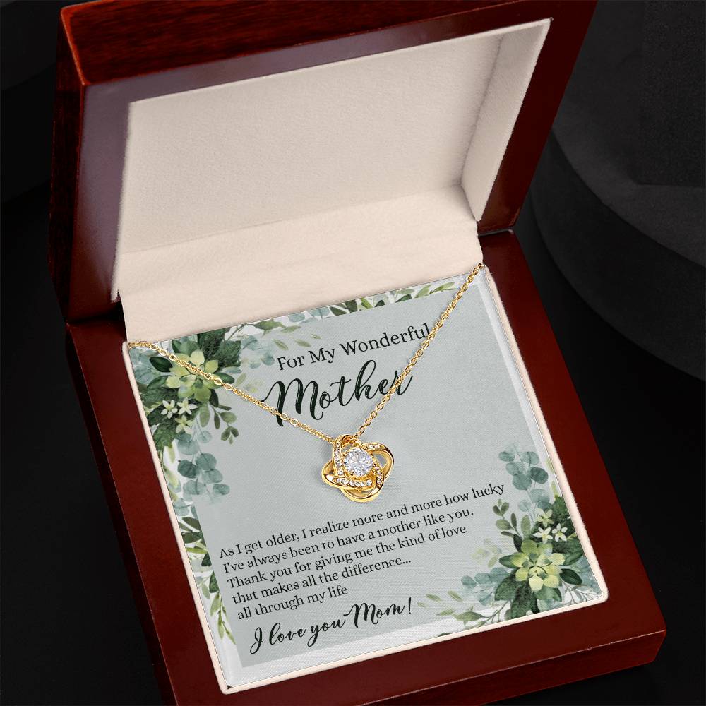 To My Wonderful Mother Love Knot Necklace With Message Card And Gift Box for Mom, Birthday Gift Necklace From Daughter, Mothers Day Necklace Gift for Mom, Thank You Gift Necklace Gift For Women