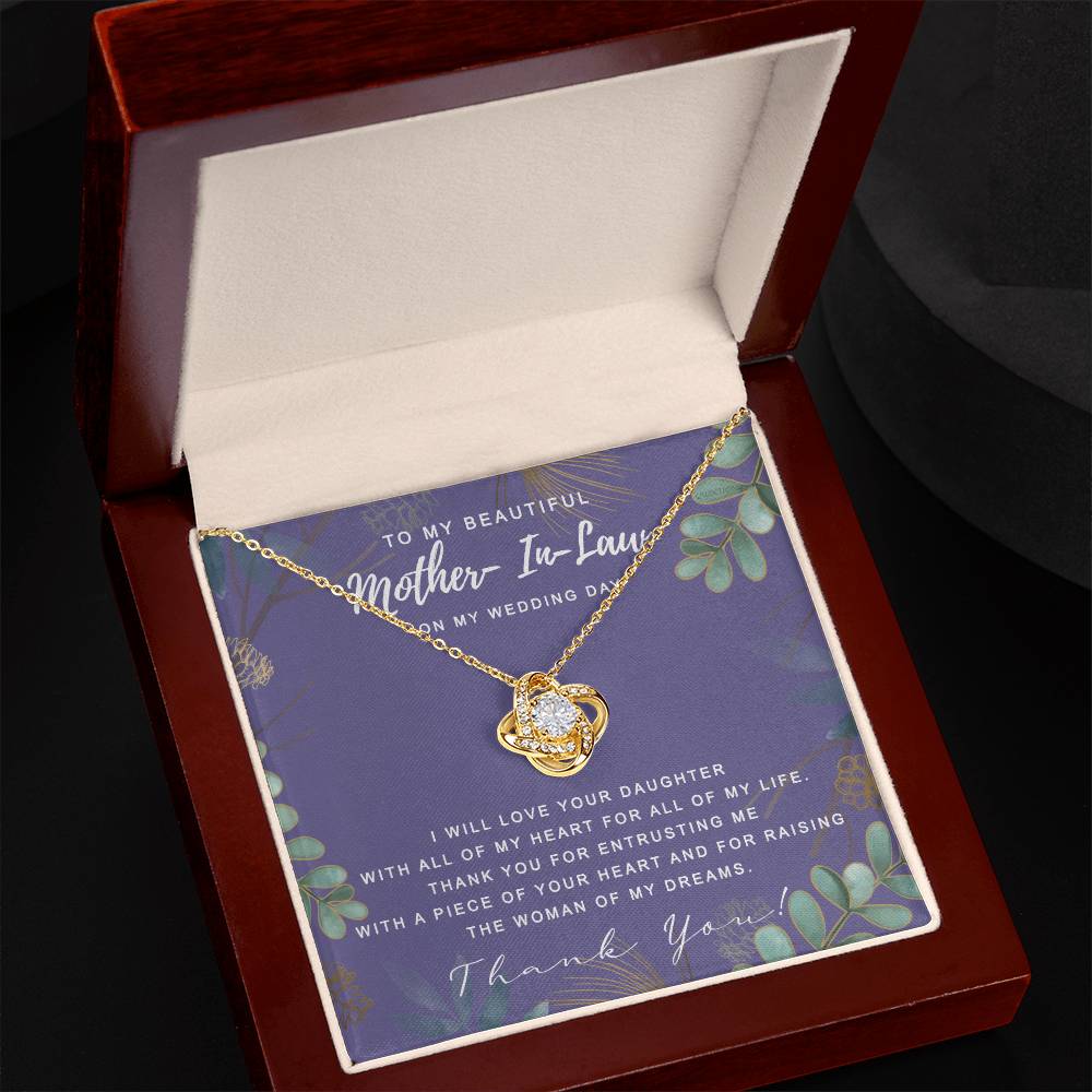 Wedding Day Necklace Gift For Mother In Law, To My Beautiful Mother In Law Love Knot Necklace From Daughter In Law, Thank You Necklace Gift For Mother From Daughter, Mother In Law On My Wedding Day