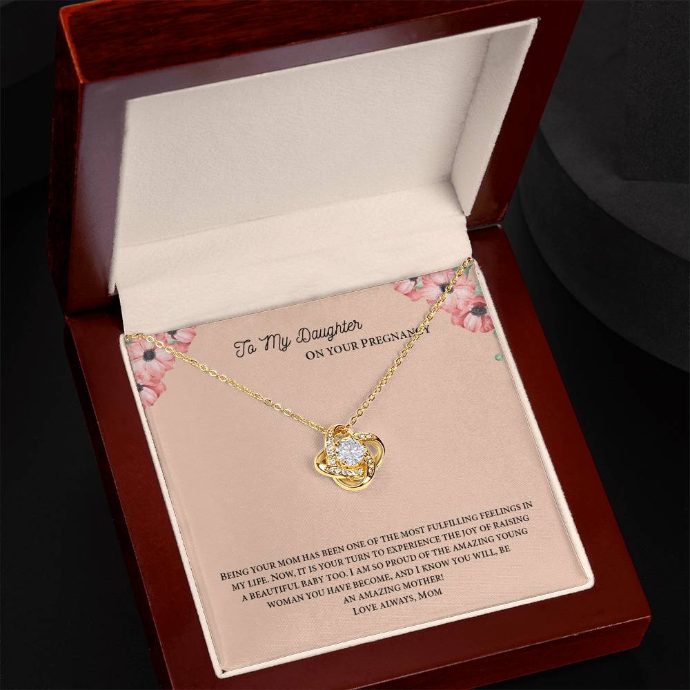 To My Daughter On Your Pregnancy Love Knot Necklace From Mom, Pregnancy Daughter Gift Necklace, Mother To Daughter Pendant Gift From Mom, Little Girl Necklace Love Knot Jewelry Gift For Girls