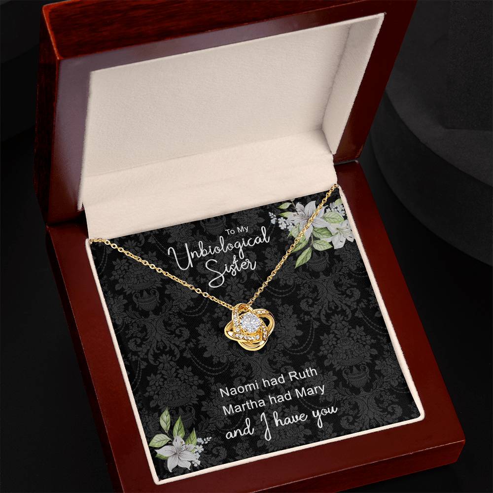 To My Unbiological Sister Love Knot Necklace From Sister, Bonus Sister Gift Necklace, Sister-in-Law Gift Pendant, Love Knot Jewelry For Unbiological Sister, Step Sister Soul Sister Martha Had Mary