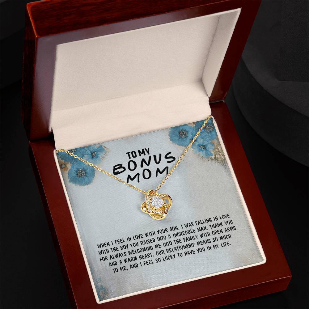 To My Bonus Mom Necklace From Bonus Son, Bonus Mom Gift Necklace, Mother And Son Necklace Gift For Her, Bonus Mother Necklace On Mothers Day, Birthday Gift Anniversary, Bonus Mom Love Knot Necklace