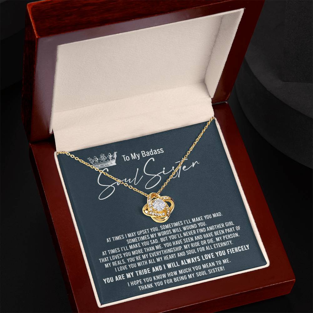 To My Badass Soul Sister Necklace From Sister, Brother, Thank You for Being My Badass Sister Love Knot Necklace - Unique Badass Sister Gift Necklace Friendship Sister Jewelry Gift For Women Gift Box