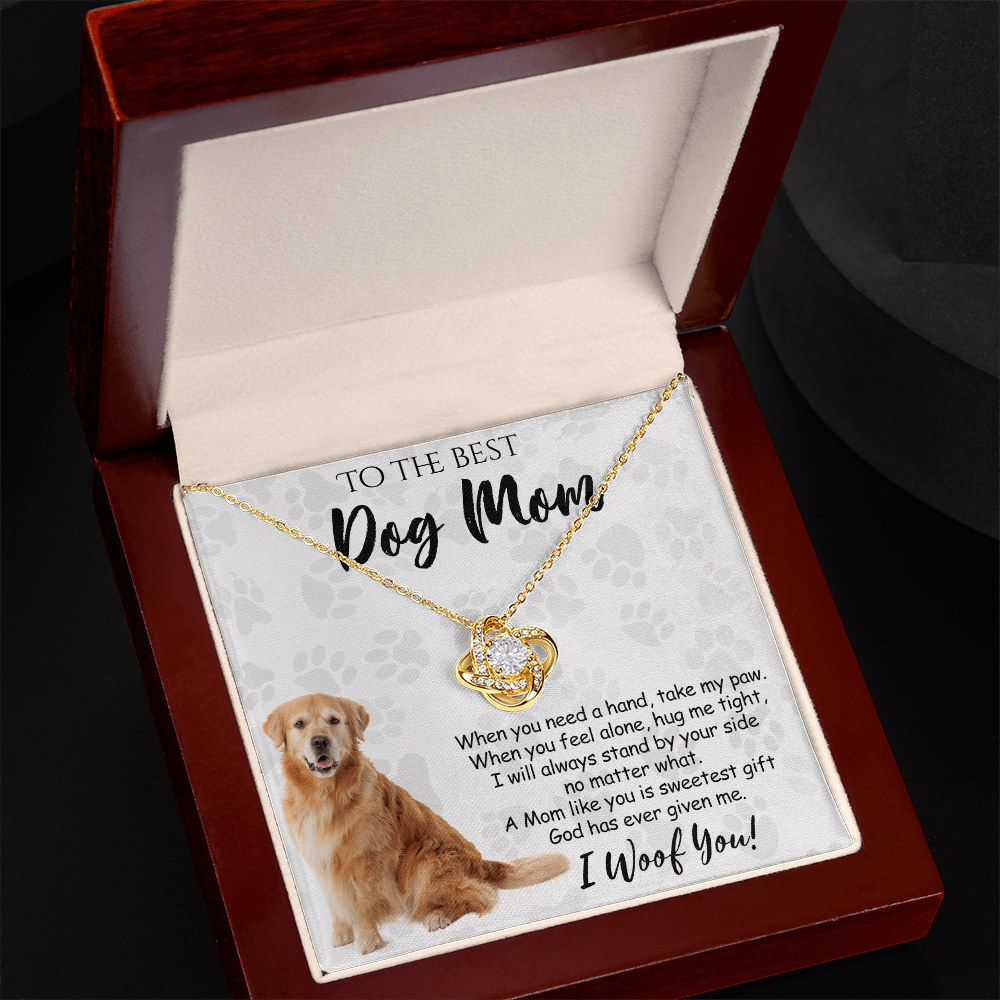 To The Best Golden Retriever Dog Mom Love Knot Necklace Mother's Day, I Woof You Quote Gift Card, Message Card Jewelry For Women, Mom Dog Lovers Golden Retriever Gift Necklace I Woof You Necklace