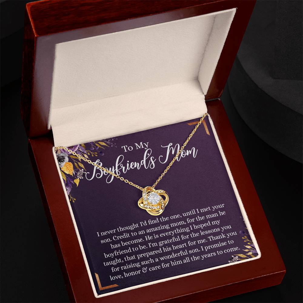 To My Boyfriend's Mom Necklace, Thank You For Raising Man Necklace Gift For Her, Gift To Boyfriend's Mom On Mothers Day Birthday, Christmas, Love Knot Gift for Bf Mom, Jewelry For Women Girlfriend's