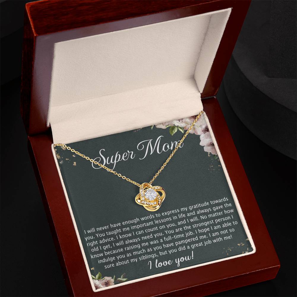 Super Mom Gift Necklace, To My Super Mom Love Knot Necklace Gift From Daughter Son Gift For Mom, Mother And Daughter Gift Necklace Personalized Gift Pendant, Love Knot Necklace Gift For Mom Pendant