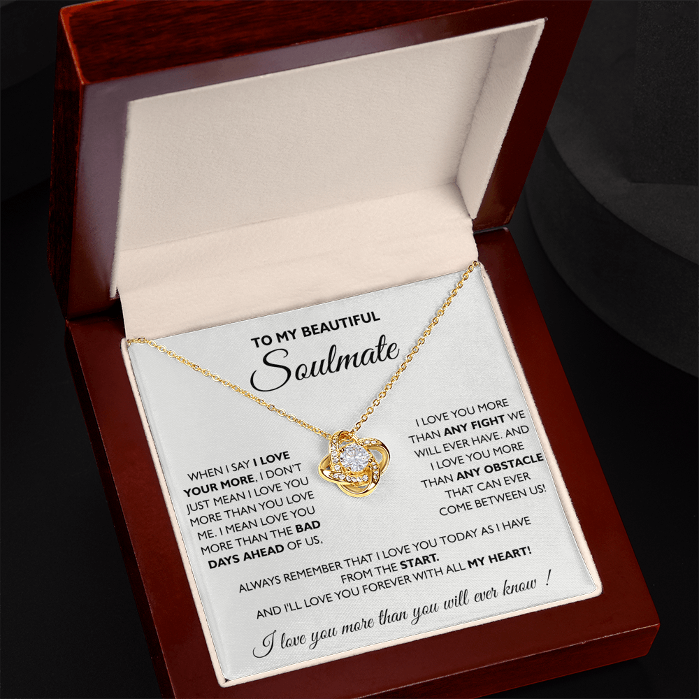 To My Beautiful Soulmate Love Knot Necklace From Husband To Wife, Girlfriend, Soulmate Gift Love Knot Pendant On Valentines Day Christmas for Her Romantic All My Heart Jewelry Gift For Women