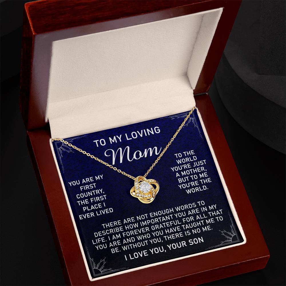 Loving Mom Gift Necklace, Mother's Day Jewelry Gift For Mom, To My Loving Mom Love Knot Necklace Gift for Mom, Birthday Gift Anniversary Mother And Son Gift Pendant, To My Mom Necklace from Son