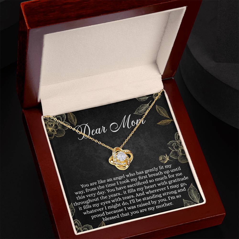 To My Mom Necklace From Daughter, Mom Gift Necklace, Mother And Daughter Gift Love Knot Necklace, Dear Mom Card And Necklace Gift On Mothers Day, Anniversary, Birthday Gifts, Jewelry For Mom