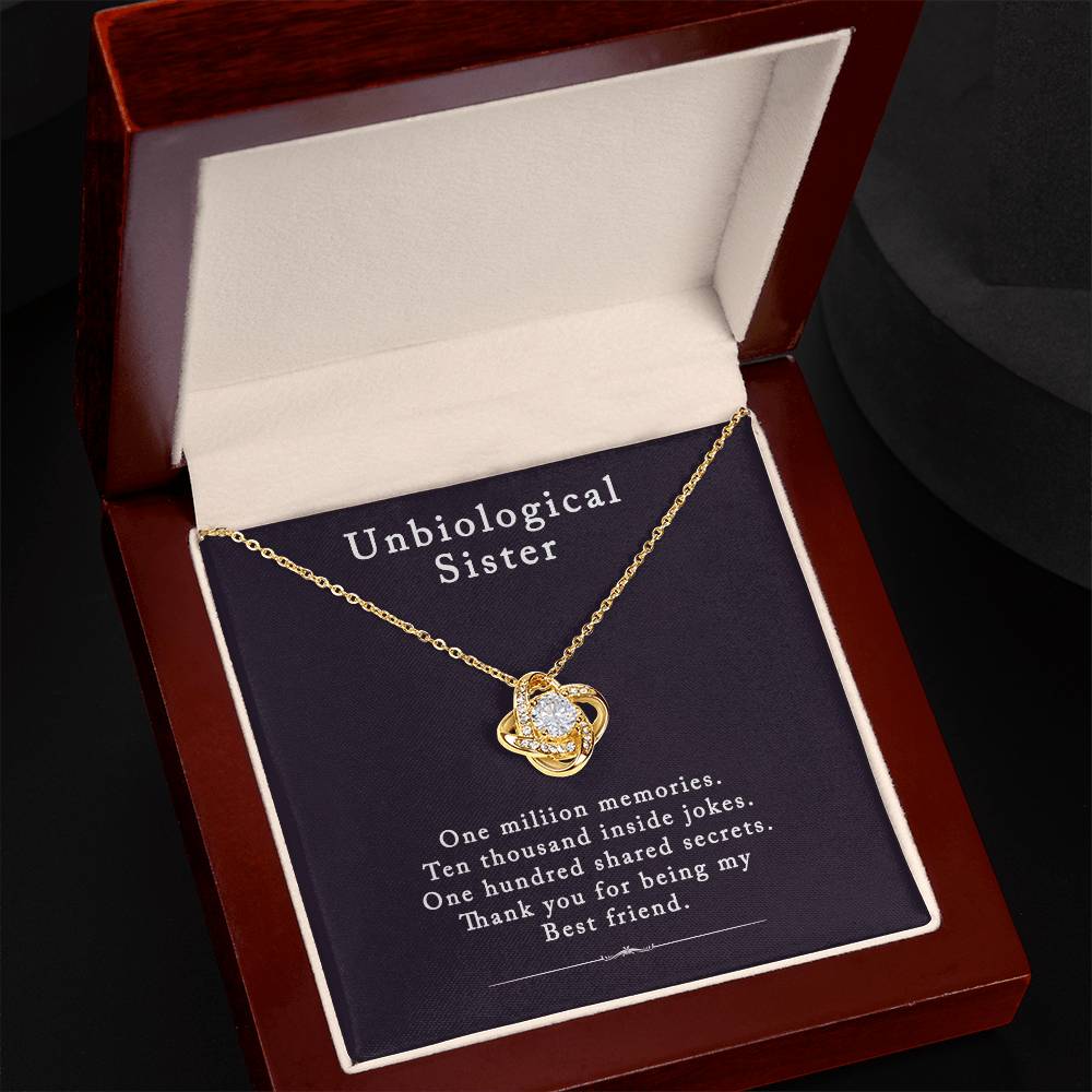 Unbiological Sister Love Knot Necklace, Bonus Sister Gift Necklace, Sister in Law Love Knot Pendant From Brother Sterling Silver Rhinestone Knot Necklace for Sister Birthday Gifts from Sister