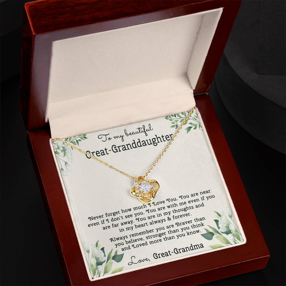 To My Beautiful Great Grnddaughter Necklace From Great Grandma Love Knot Necklace For Granddaughter, Never Forget Necklace For Granddaughter, Our Granddaughter Jewelry Gift For Girls, Littler Girl