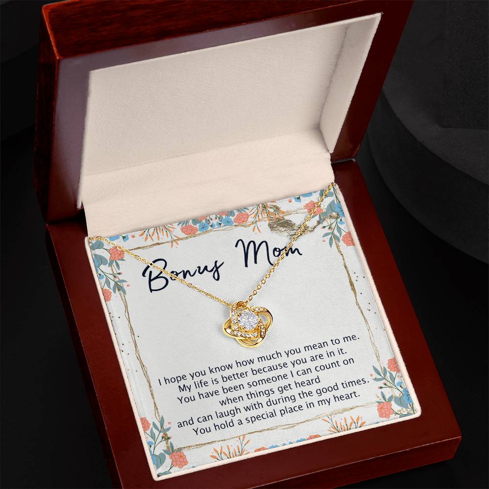 To My Bonus Mom Necklace From Bonus Daughter, Bonus Mom Gift Necklace, Love Knot Necklace Gift For Bonus Mother, Bonus Mammy On Mothers Day, Jewelry For Women, Daughter And Mother Necklace For Her