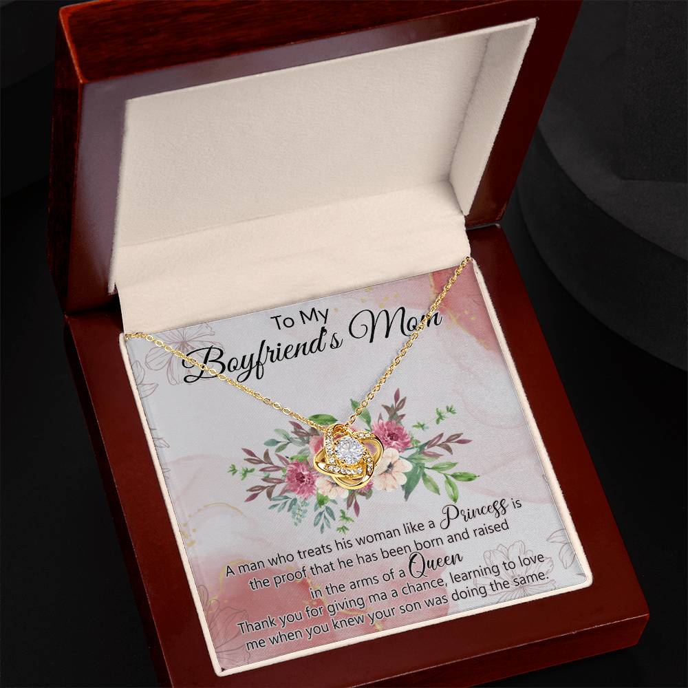 To My Boyfriend's Mom Necklace From Girlfriend, Boyfriends Mom Gift Necklace, Mothers Day Necklace For Boyfriends Mom From Girlfriend, Boyfriends Mom Love Knot Necklace On Mothers Day, Anniversary