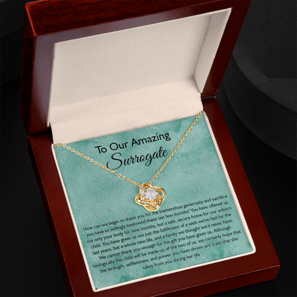 Surrogate Gift Necklace, Surrogate Thank You Gift Love Knot Pendant, Surrogate Appreciation Gift, Surrogate Love Knot Necklace, Surrogate Pregnancy Gift, Love Knot Necklace Message Card And Box Gift