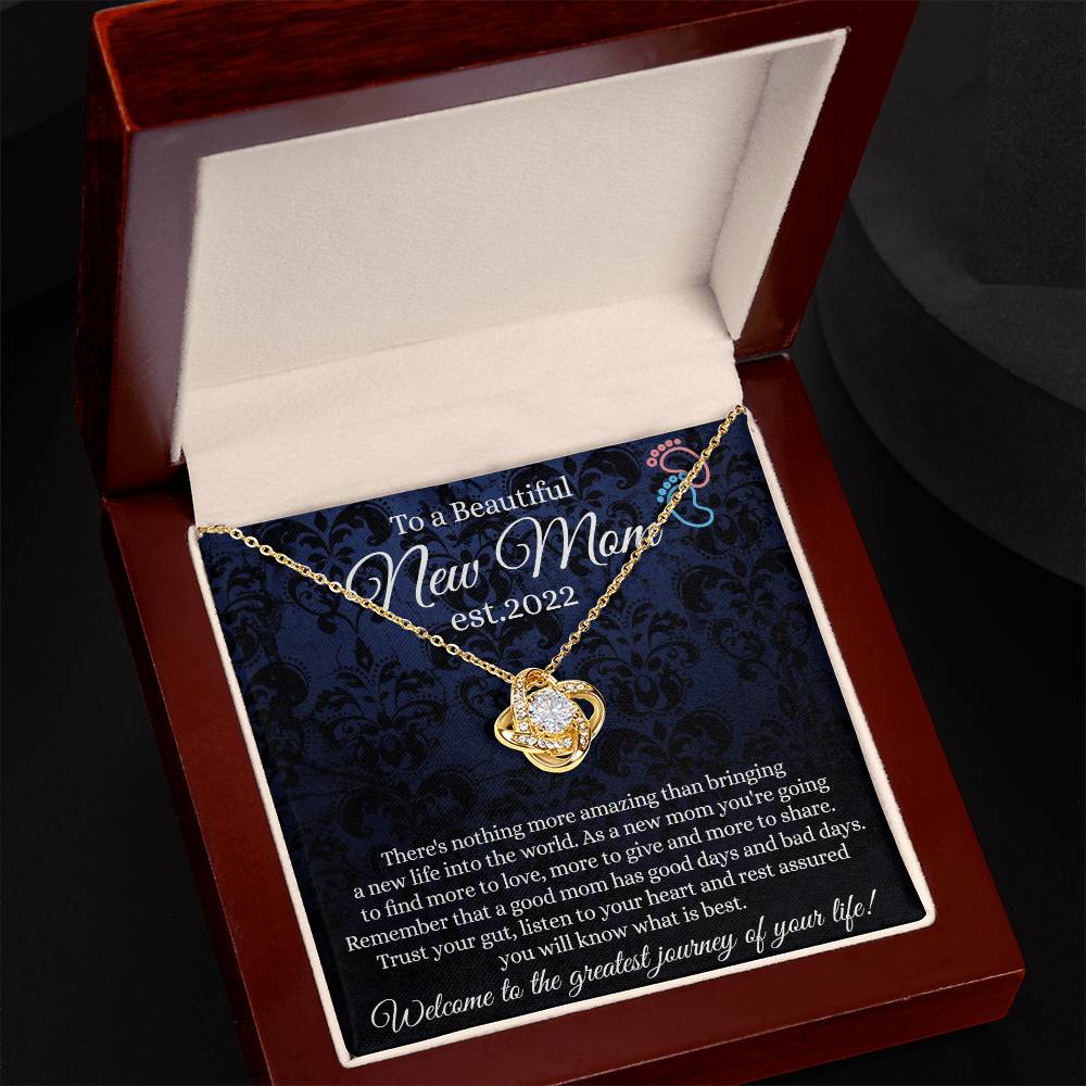 New Mom Gift Necklace, To A Beautiful New Mom Love Knot Necklace Gift From Daughter, est 2022 Necklace Gift For Mom, Beautiful Mom Gift Necklace, Jewelry Gift For Women, New Mom Love Knot Pendant
