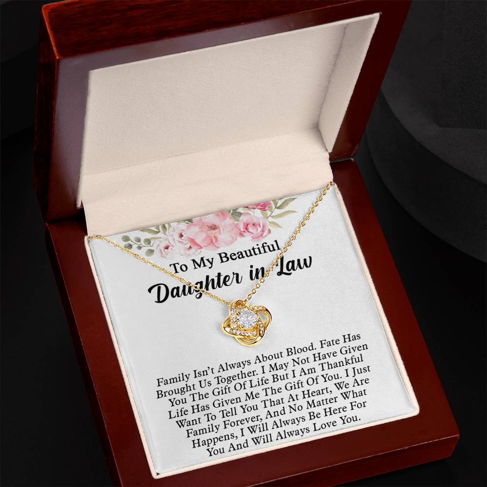 To My Beautiful Daughter In Law Love Knot Necklaces From Mother In Law With Box Card, Daughter Love Knot Chain Pendant, Jewelry For Girls On Birthday Gift Graduation Gift For Daughter From Parent