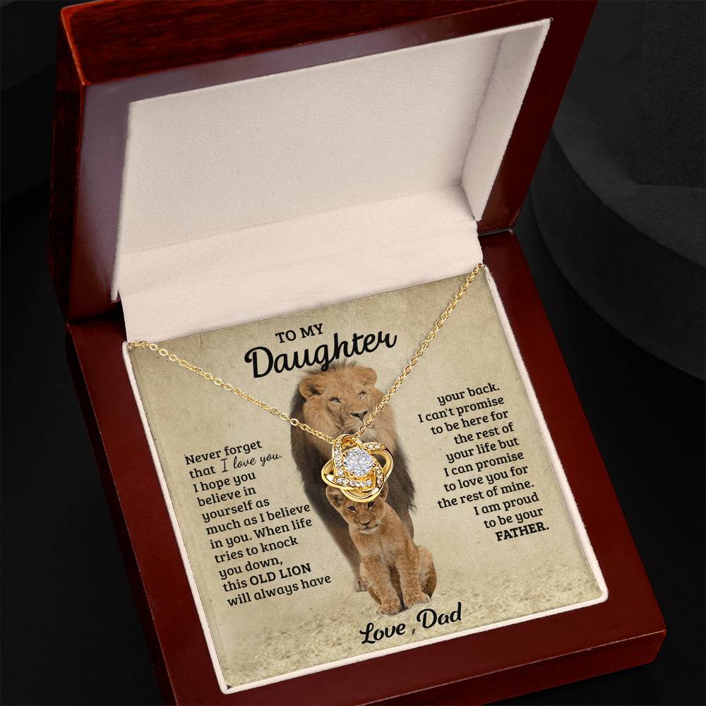 Daughter Gifts Necklace from Dad, Father And Daughter Necklace, to My Daughter Lion From Dad Necklace, Father Daughter Gifts Love Knot from Daddy Jewelry Gift For Girls, Little Girl Necklace