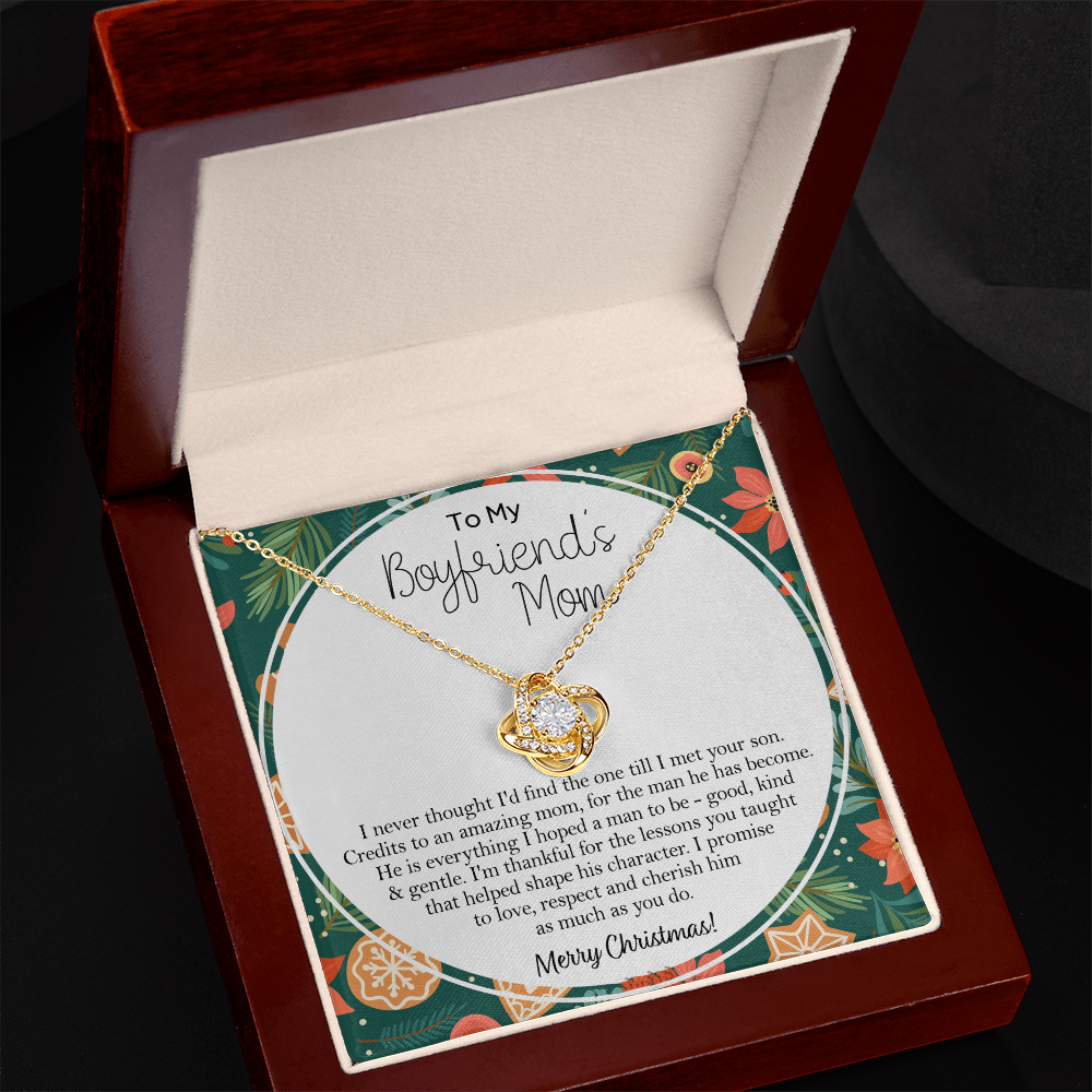 Gift Necklace For Boyfriend's Mom, Merry Christmas Necklace Gift, To My Boyfriend's Mom Necklace From Son, To An Amazing Mom Gift Necklac, Boyfriend's Mom Gift Necklace Love Knot Jewelry For Mom