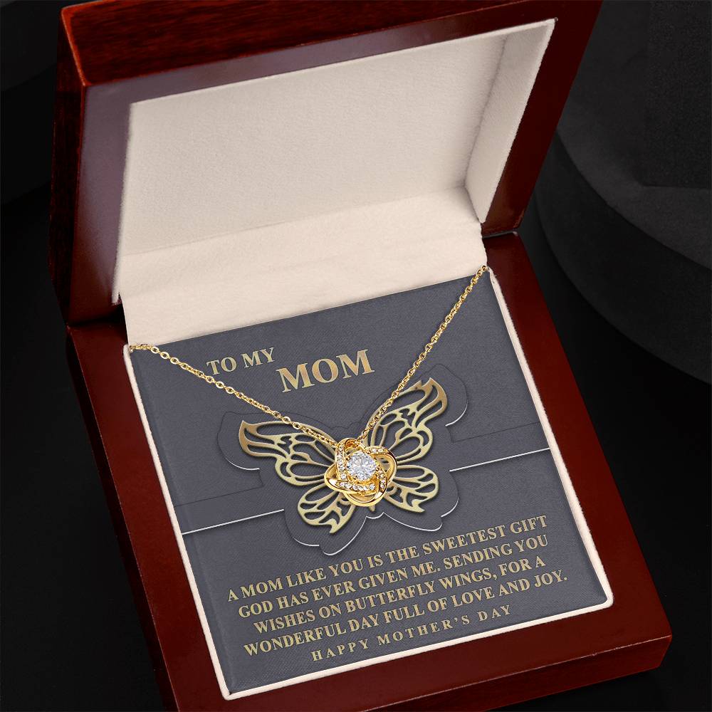 Butterfly Mom Gift Necklace, To My Mom Love Knot Necklace From Dayghter, Happy Mother's Day Necklace Gift For Mom, Mother And Daughter Gift Necklace To Mom On Mother's Day, Jewelry Gift For Women
