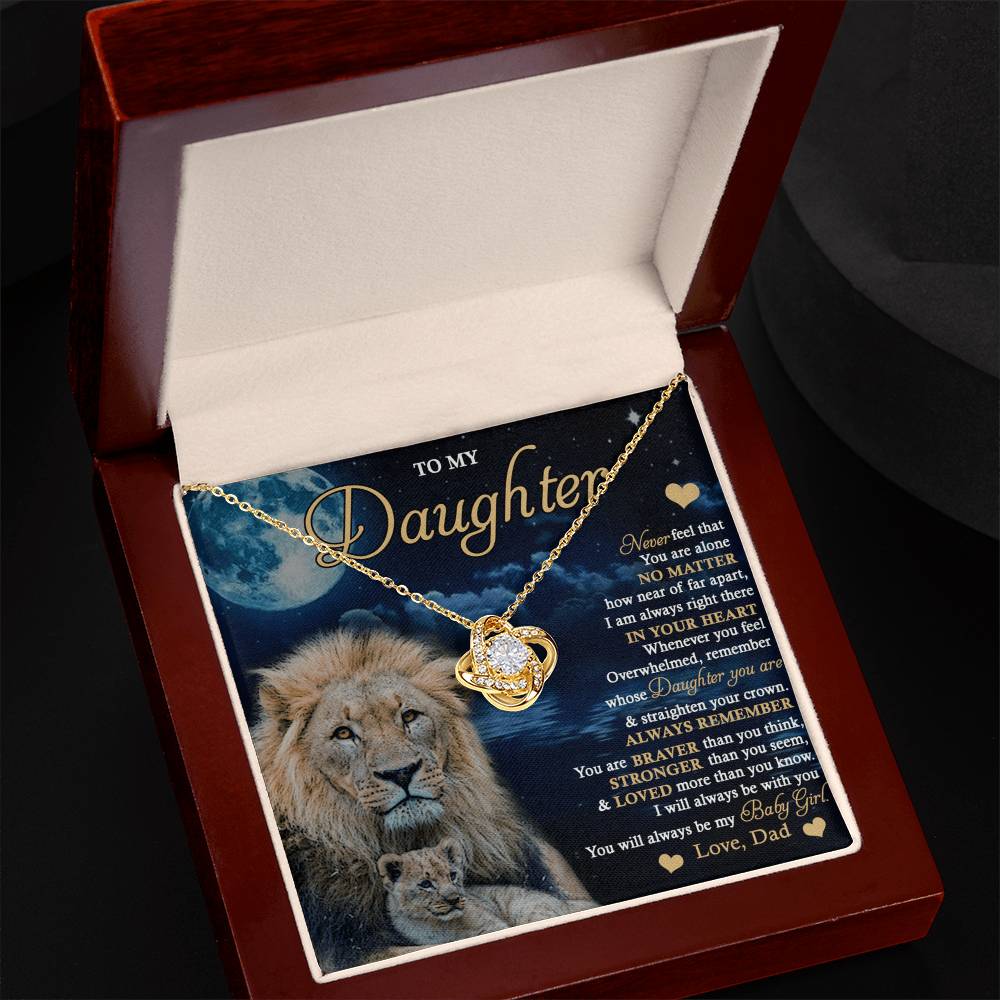 Daughter Gift Necklace From Dad, To My Daughter Lion And Dad Necklace, Love Knot Necklace for Daughter Gift On Birthday Gift Christmas Graduation Gift Jewelry Gift For Girls, Little Girl Necklace
