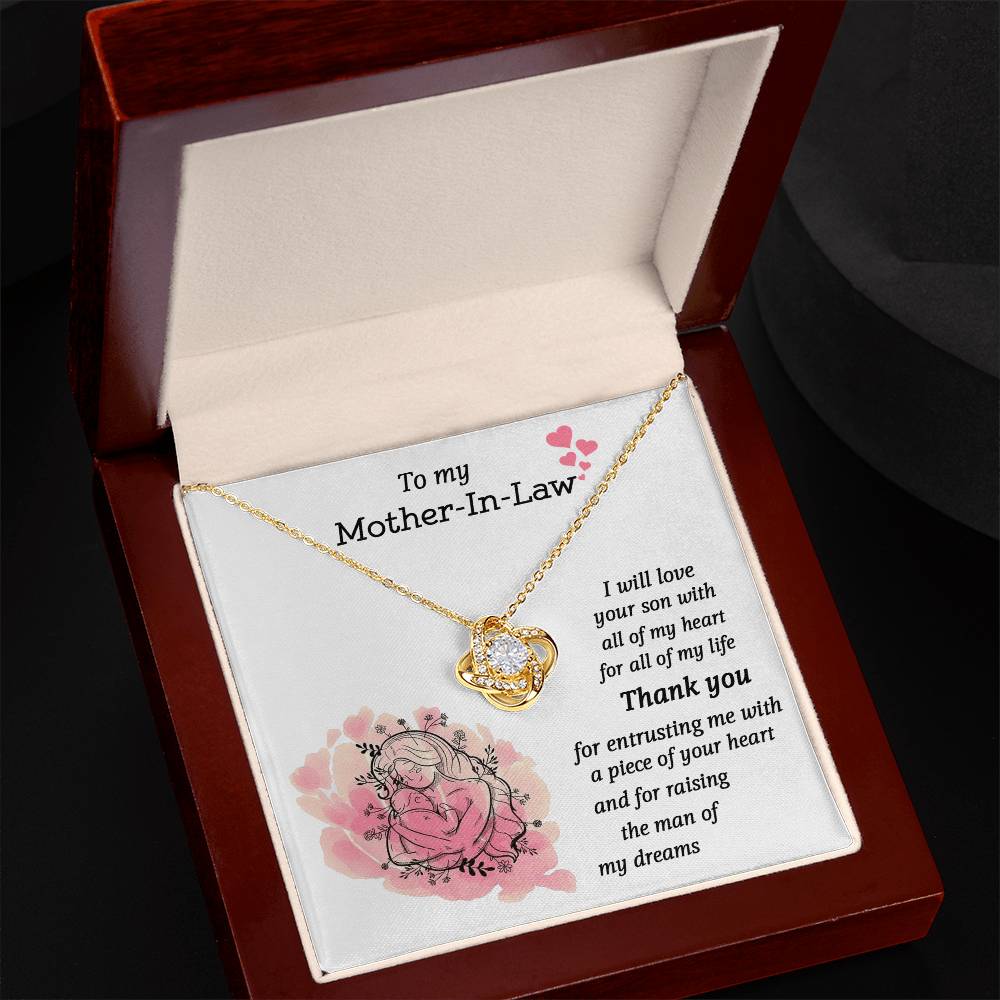 To My Mother-In-Law Love Knot Necklace From Son, I Will Love Your Son With All My Hear