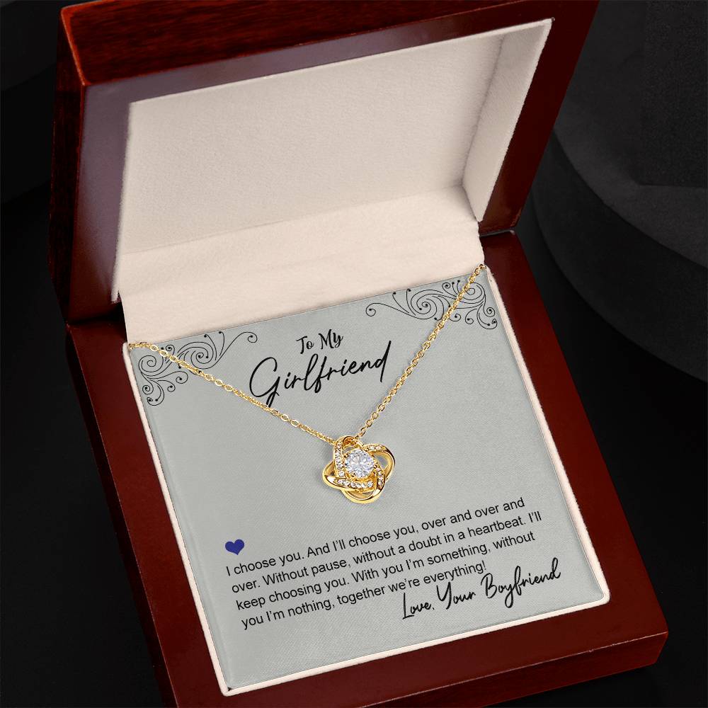 To My Beautiful Girlfriend Love Knot Necklace From Boyfriend, Husband, Beautiful Girlfriend Gift Necklace I Choose You - Love Knot Pendant Gift For Girlfriend, Soulmate Jewelry Gift For Girlfriend
