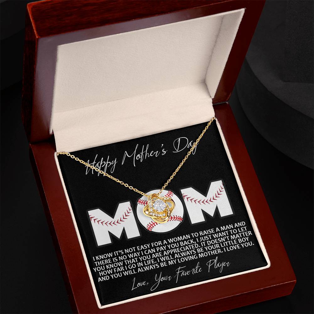 Baseball Mom Gift Necklace, To the Best Baseball Mom Necklace From Daughter, Favorite Player Necklace Gift For Mom, Baseball Mom Love Knot Necklace Jewelry Gift For Women Happy Mother's Day Necklace