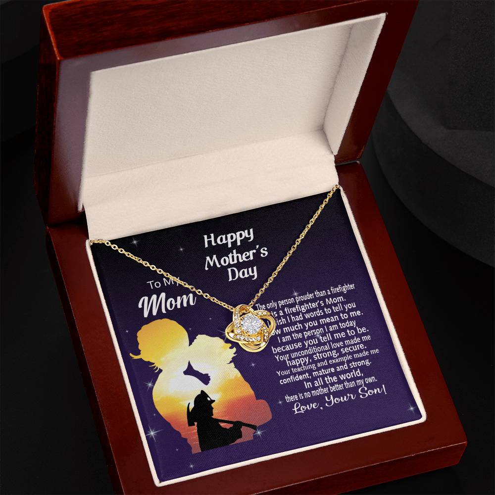 Firefighter's Mom Gift Necklace, Happy Mother's Day Necklace Gift For Mom, To My Mom Love Knot Necklace From Son Firefighter Necklace Gift For Mom Mother And Son Gift Necklace Jewelry Gift For Women