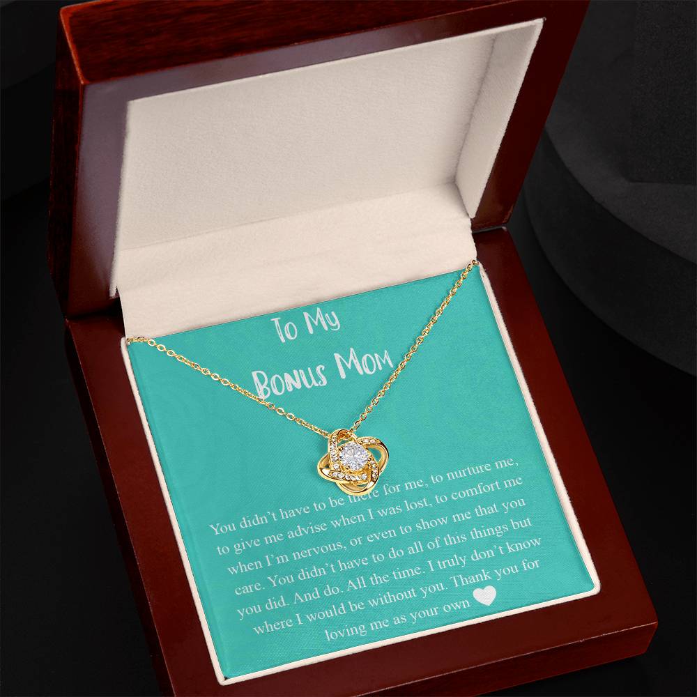 To My Bonus Mom Necklace From Bonus Daughter, Bonus Mom Gift Necklace, Jewelry For Her, Thank You For Loving Mom Necklace Gift On Mothers Day, Anniversary, Birthday Gift Love Knot Pendant For Her