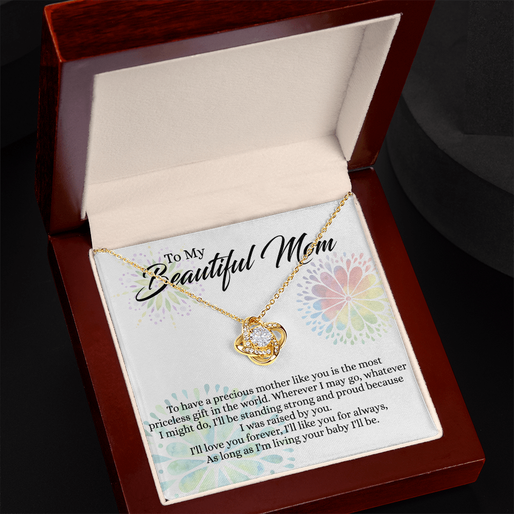 Beautiful Mom Gift Necklace, To My Beautiful Mom Love Knot Necklace From Daughter, Necklace Gift For Mom Mother's Day Necklace Gift For Mom Birthday Gift For Mom Anniversary Jewlry Gift For Women