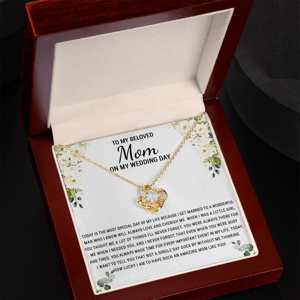 Beloved Mom Gift Necklace To My Beloved Mom Love Knot Necklace Gift From Daughter, Wedding Day Necklace Gift For Mom, Beloved Mom On My Wedding Day Necklace Gift For New Mom, Bonus Mom Gift Necklace