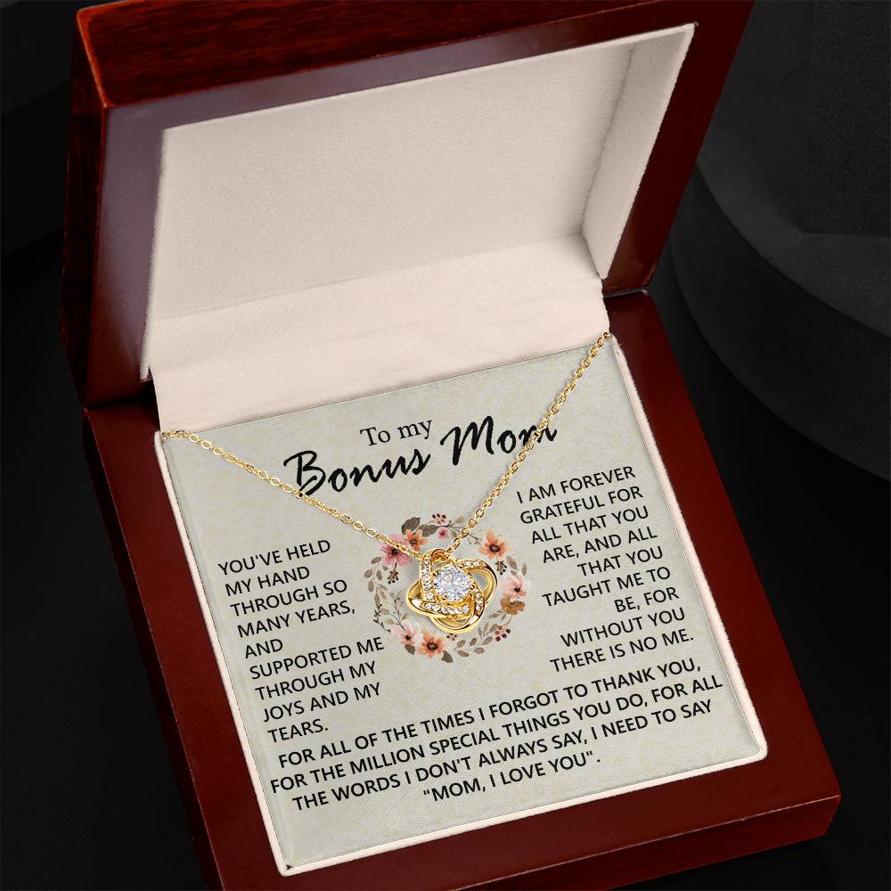 To My Bonus Mom Necklace From Bonus Son, Jewelry For Mom, Mother And Son Gift Necklace, Bonus Mom Love Knot Necklace Gift On Mother's Day, Anniversary, Birthday Gift, I Love You Necklace For Her